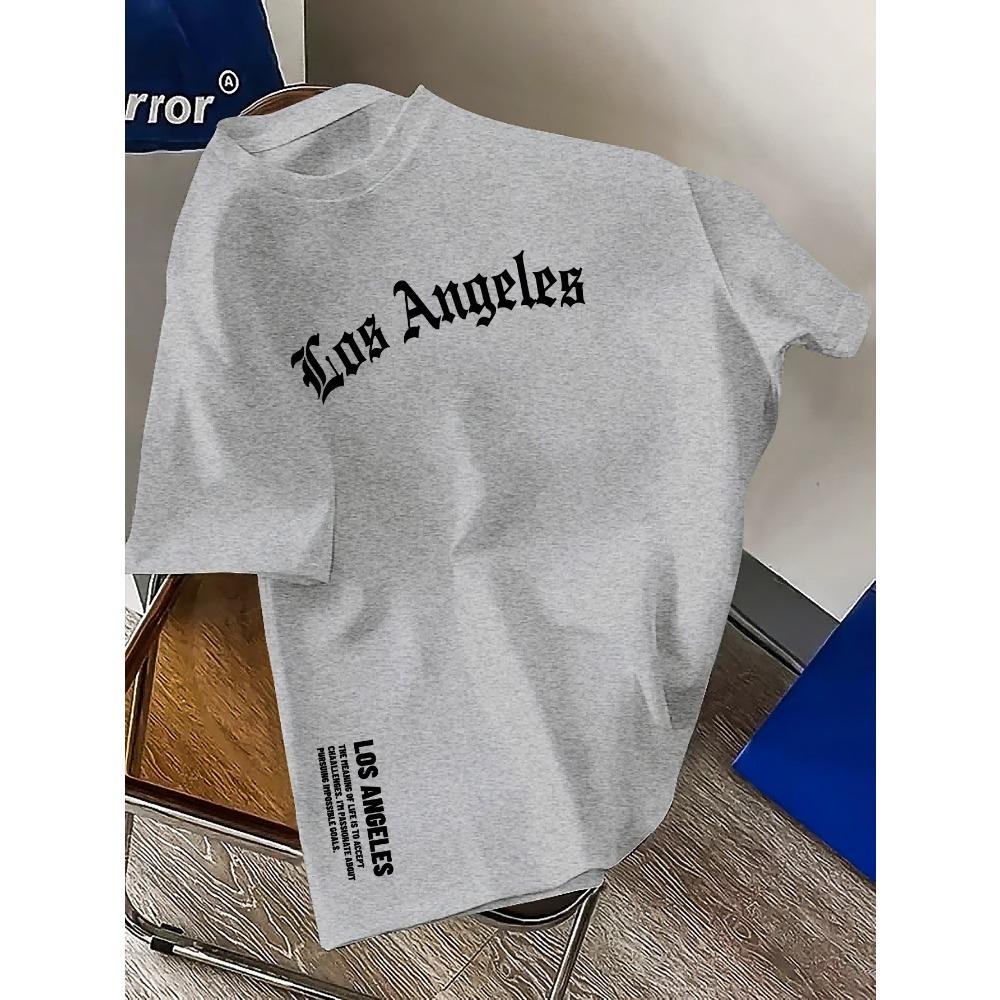 Herren Sommer Los Angeles Mode Buchstaben Druck Locker Lässig Bequem Baumwolle Rundhals Kurzarm T-Shirt Top