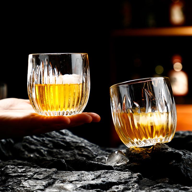 260ml Creative Whiskey Glass Exquisite Glassware Flame Vertical Pattern Wine Glass Bar Cocktail Glass Latte Coffee Mug Drinkware