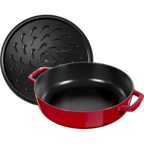 Staub Braiser Saut? Pan, Cherry, 28cm, Double-Handled, Cast Iron Enamel, Induction Compatible [Official Japanese Product] Braiser Z1033-422