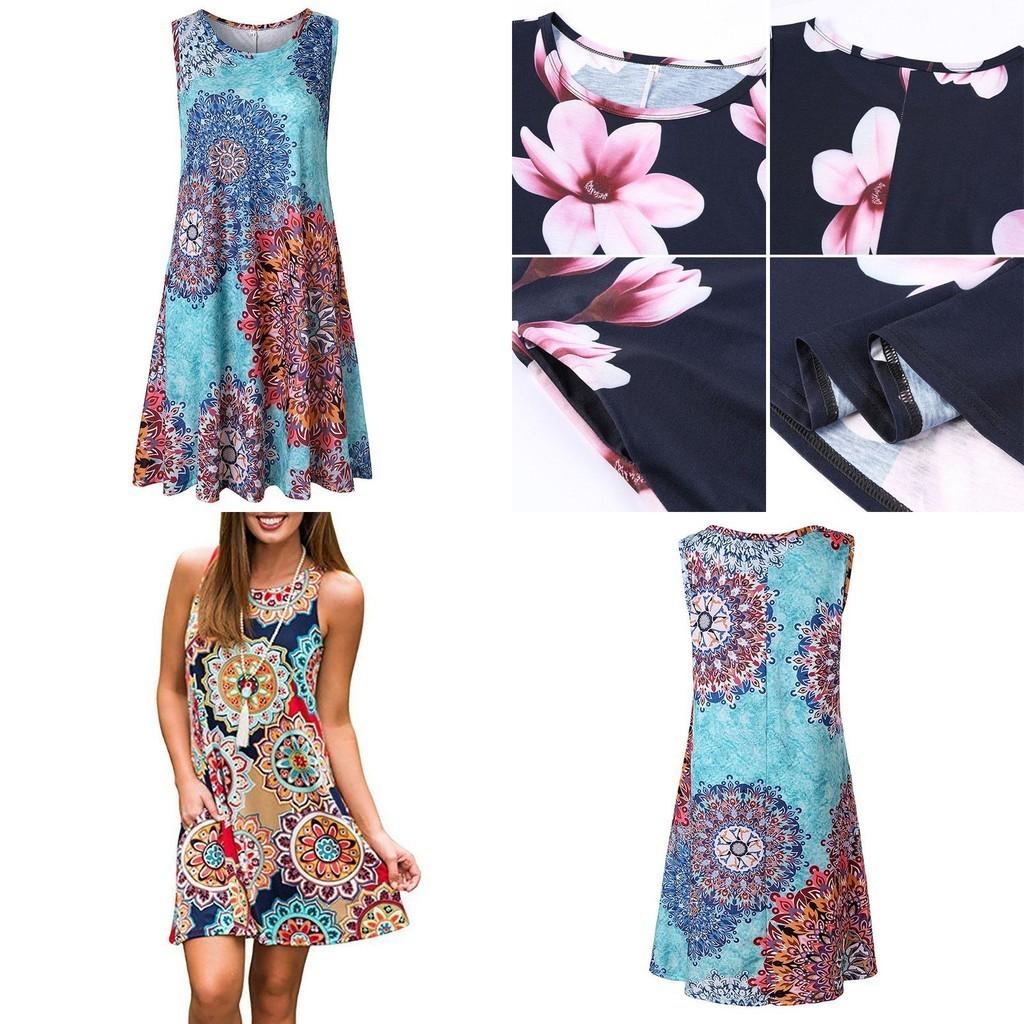 Women's Summer Boho Floral Tank Dress With Comfortable Loose Fit For Casual Beach Outings