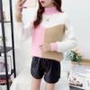 Fall/Winter Women's Color-Blocked Sweaters Loose Pullover Knitwear Half-Turtleneck Stretch Knit Sweater Jumper