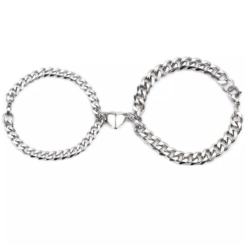 Magnetic Heart Couple Bracelets Set – Matching Charm Distance Chain Bracelets for Lovers & Best Friends