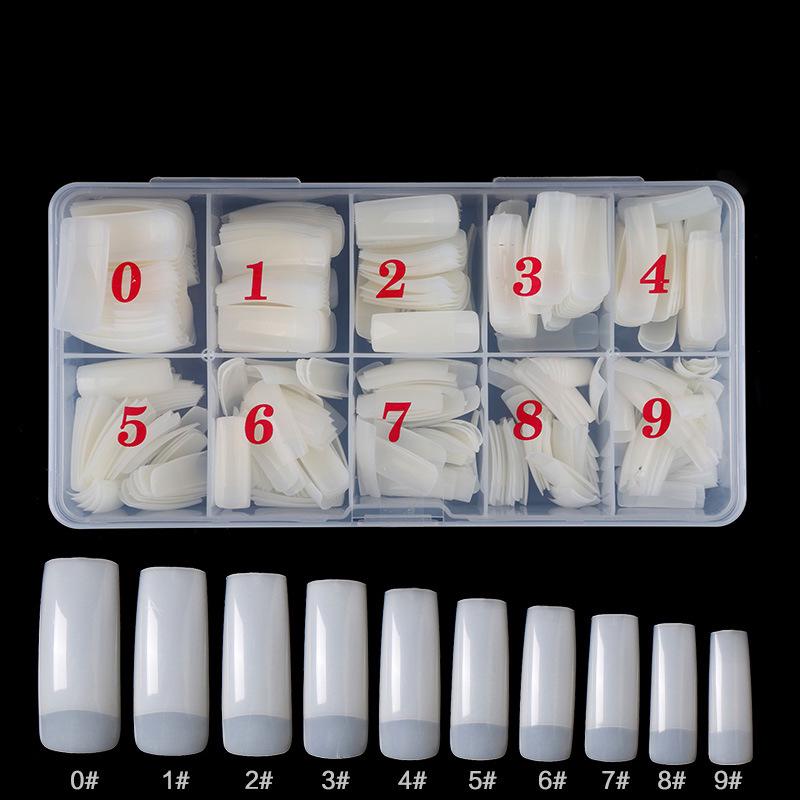 Nail Art Tips Set - 500 Pieces Natural & Transparent Full/Half Cover, French White