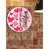 1 Piece Pink Aluminum Metal Sign Round Heart Wreath Decor Valentine Hello Valentine's Day Heart Pattern