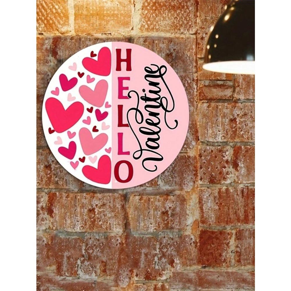 1 Piece Pink Aluminum Metal Sign Round Heart Wreath Decor Valentine Hello Valentine's Day Heart Pattern