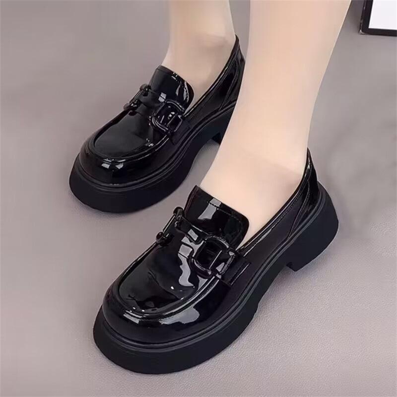 2025 new middle heel versatile four-season single shoes women's summer British style small leather shoes thick-soled soft leather soft-soled loafers