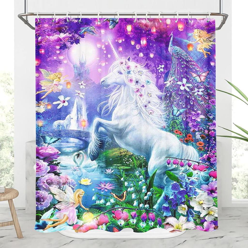 Unicorn Cartoon Shower Curtains Full Set for Boys and Girls Luxury Screen Bath Curtain Toilet Accessories Anime Funny Cute