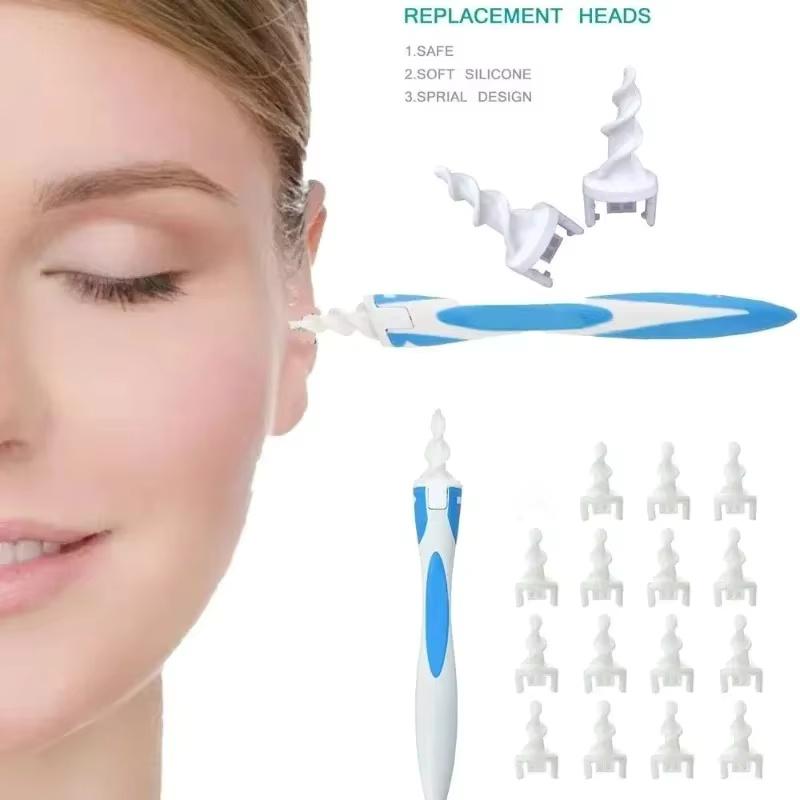 Silicone 360 Degrees Rotating Spiral Ear Cleaner Ear Wax Removal Tool with Replacement 16pcs Ear Picker Spoon Tool