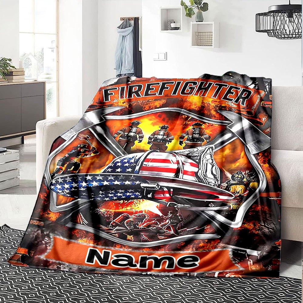 Firefighter Theme Home Customize Your Name Blankets Soft And Cozy For All Seasons Perfect For Picnics Sofa Office Bed Living Room Ideal Gift For