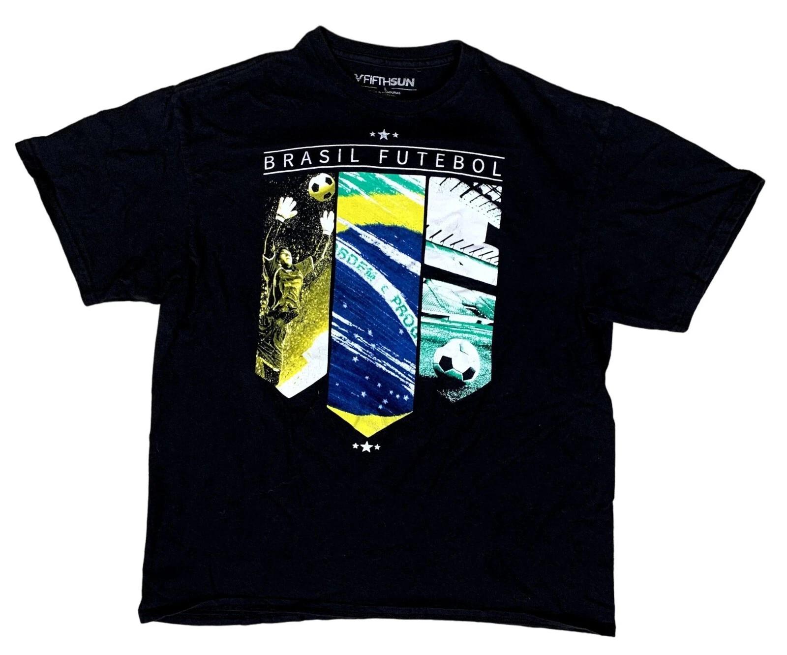 

FifthSun Brasil Futebol Brazil Football 100% Cotton Black T-Shirt Size Large 4XL