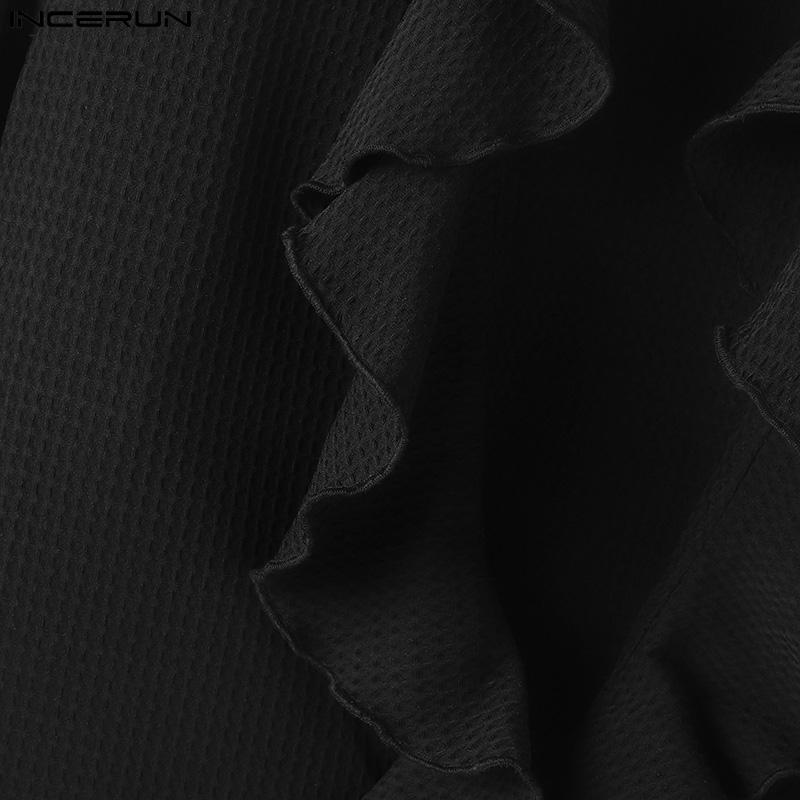 INCERUN Men Deep V Neck Ruffled Hem Long Sleeve Tops Party Dance Texture Tops