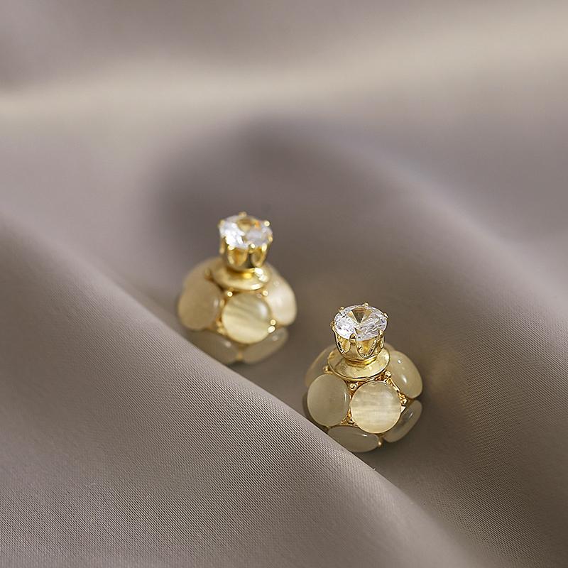 Design Sense Classic Front And Back Hanging Opals Earrings Korean Fashion Jewelry Party Luxury Accessories For Woman ‘S Gift