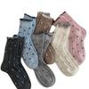 Polka Dot Floral Merino Wool Slouch Socks with Lettuce Edge and Lace