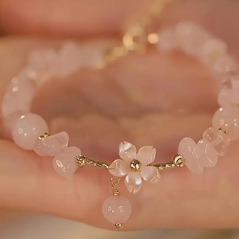 1 bracelet élégant en perles de verre fleur de cerisier avec pendentif fleur, bijoux pour femmes pour toutes les saisons