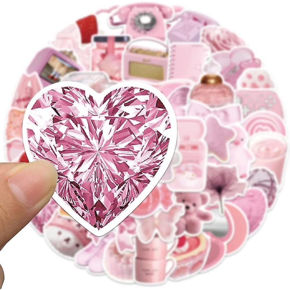 50Pcs Kawaii Stickers for Water Bottles, Cute Vsco Vinyl Laptop Stickers, Waterproof Aesthetic Stickers, Pink Sticker Pack for Kids Girls