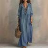 Abito Maxi da Donna a Righe con Volant e Scollo a V, Casual, Vestibilità Larga, Vita Alta, Lungo