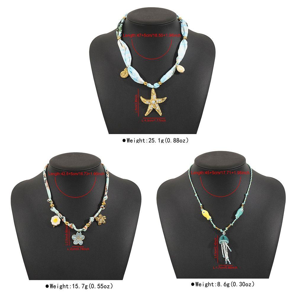 Flower Beach Ocean Series Necklace Jelly Fish Blue Bead Necklace  Girls