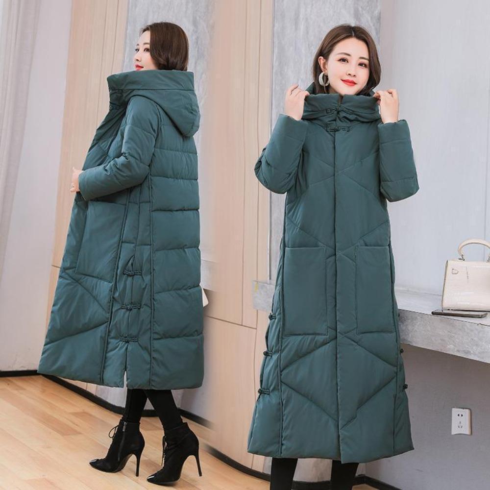 New cotton-padded clothes for women's middle-aged and elderly mothers, literary and retro buckles, loose ethnic style, long thickened coat