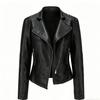 Jaqueta de Couro PU para Motociclista Feminina Cool e Ousada com Rebites, Zíper Diagonal, Gola Lapela, Corte Justo Estilo Punk Jaqueta Curta para Primavera/Outono