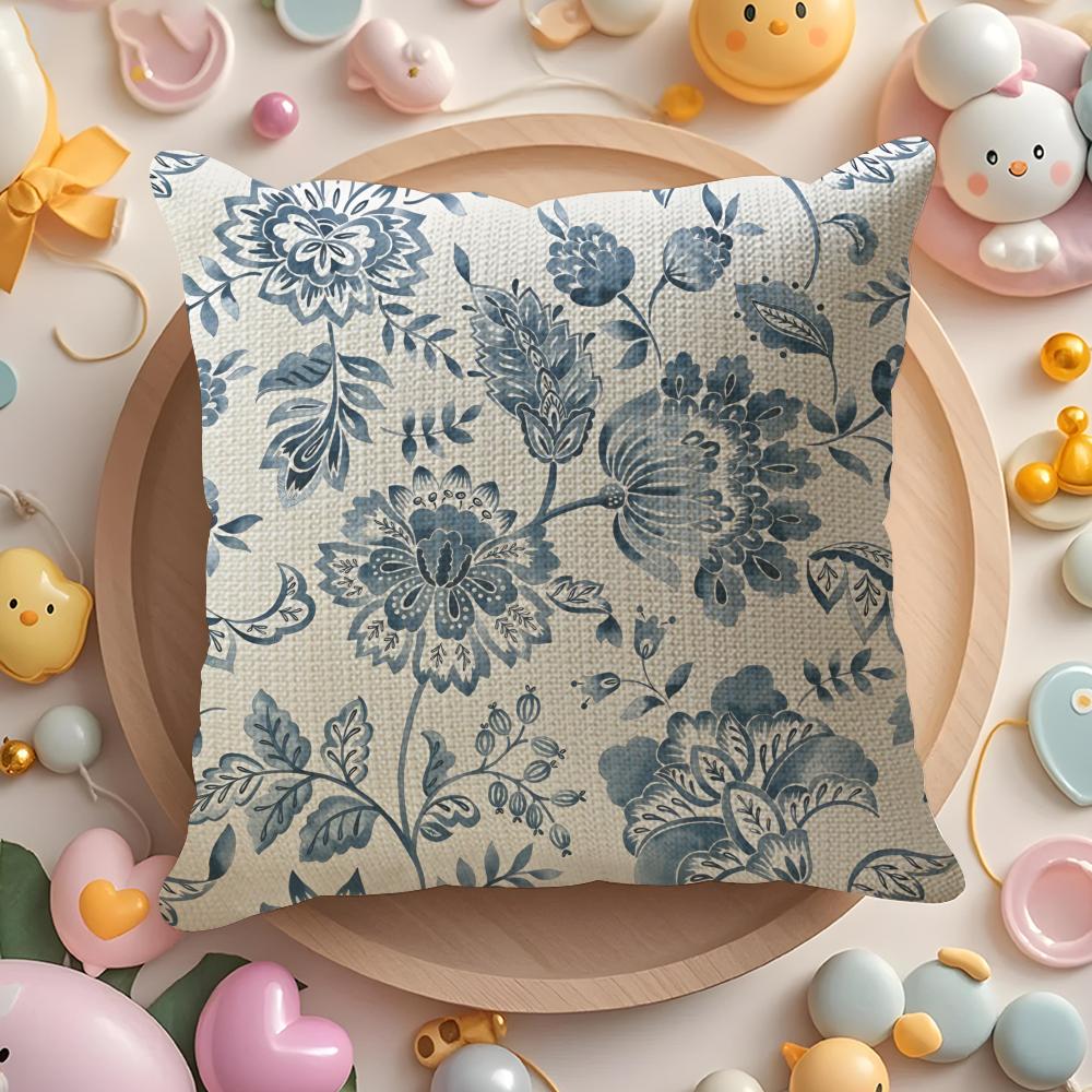 Elegant Blue Floral Pattern Pillow Case Pattern Printed Pillowcase for Living Room Sofa Cushion Cover  Bedroom Decor