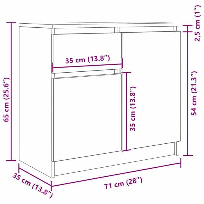 VidaXL Buffet avec tiroir chêne noir 71x35x65 cm bois d'ingénierie, meuble de rangement, buffet, meuble d'entrée, meuble 861599