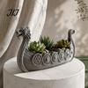 Resin Decorative Plant Pot Viking Longship Planter Pot, Dragon Boat Indoor Holder for Cacti Creative Air Plants, Rustic Nordic Ship Container