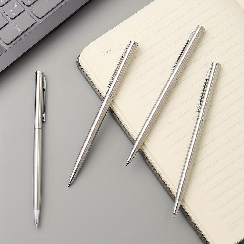 Set of 20 Elegant Silver Stainless Steel Ballpoint Pens - Durable, medium nib, twist-top design, smooth writing, perfect for off