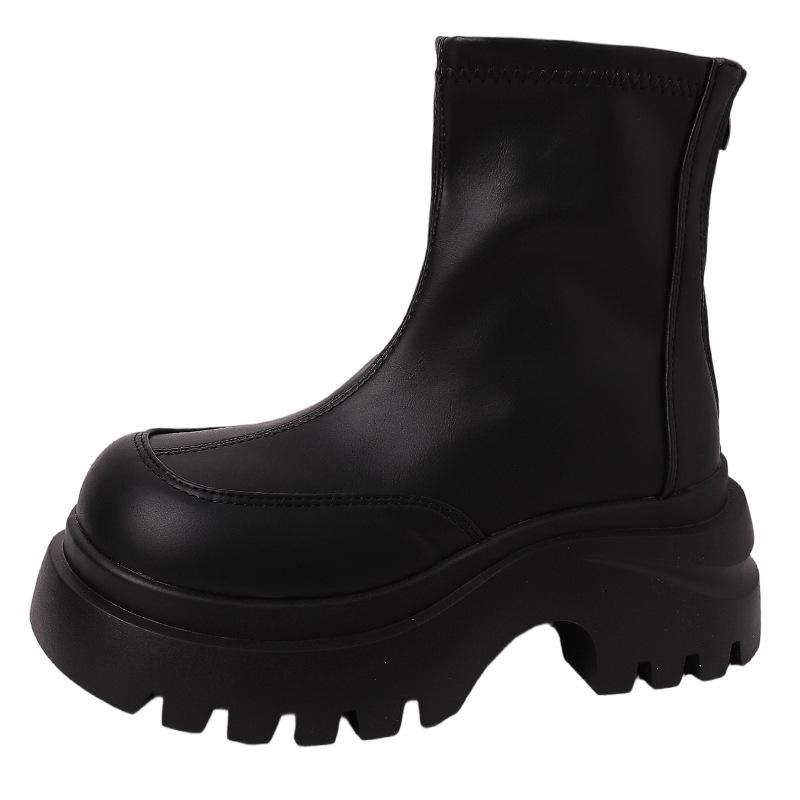 Fashion Retro Street Round Head Thick Heel Thick Sole Thin Boots Women's 2025 Autumn and Winter New Simple Small Martin Boots