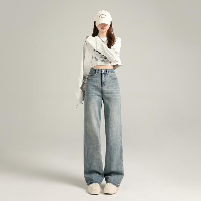 Straight Trousers for Women Spring Loose Narrow Version Wide-leg Jeans for Women Spring High Waist Denim Wide-leg Trousers for Women
