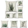 Elegant Green Leaves Patterned Linen Pillow Case Decorative Cushion Cover 18"x18