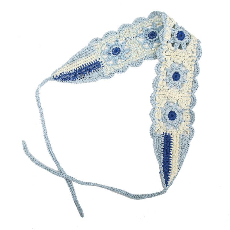 Multicolor Knit Handkerchief Crochet Sweet Bohemian Style Headpiece Floral Woven Headband Women