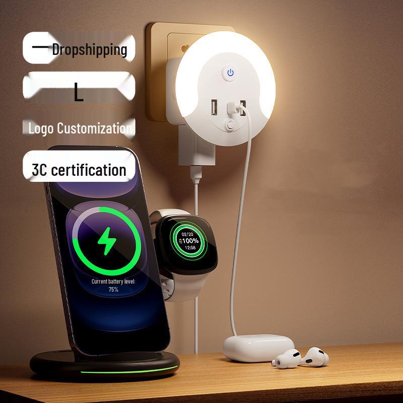 Multifunktionaler USB Smart Voice Cube: Kabelloses Nachtlicht & Steckdosenleiste für Zuhause oder Büro