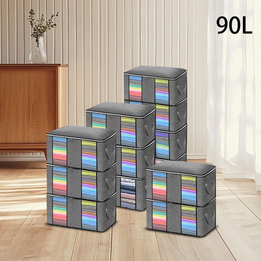 90L Large Storage Bags, Foldable Closet Organizer And Storage Bags With Handles, Thick Fabric For Blankets, Quilts, Clothes, Bedding