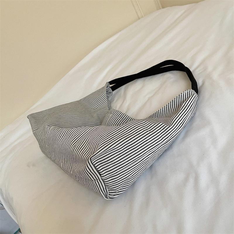 Borsa Hobo in Tela a Righe Morbida con Ampia Tracolla Grande Capacità Borsa Tote Casual da Donna per l'Uso Quotidiano