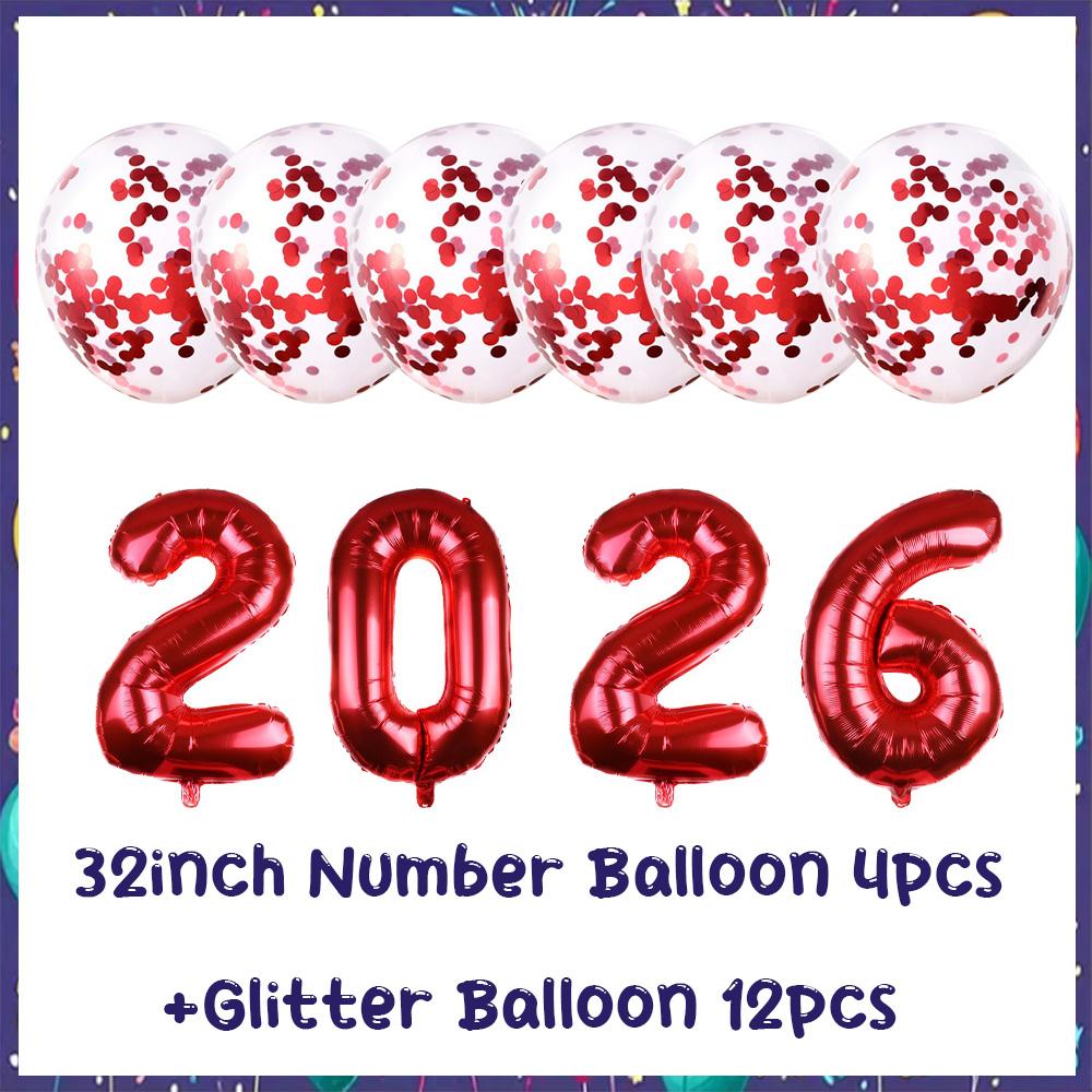 32inch 2026 Foil Balloons Color New Year Party Decorations Anniversary Supplies 12 Inch Glitter Latex Balloons Photo Booth Props