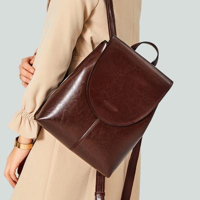 Mochila feminina de couro legítimo, bolsa fashion, mochila de couro bovino encerado a óleo