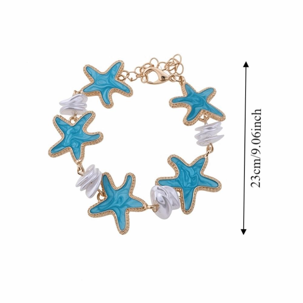 Bohemian Style Acetate Starfish Bracelet Ornaments Adjustable Acetic Acid Star Bangle with Pearl Decorations Beach Hand Chain