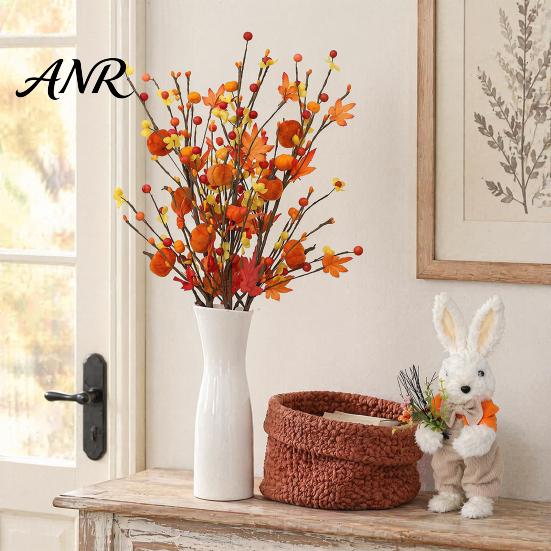 Thanksgiving Table Decorations 19.7Inch Artificial Berries Maple Leaf Pumpkin Floral Stems, Fall Branches Retro Orange Yellow Silk Flowers for Autumn