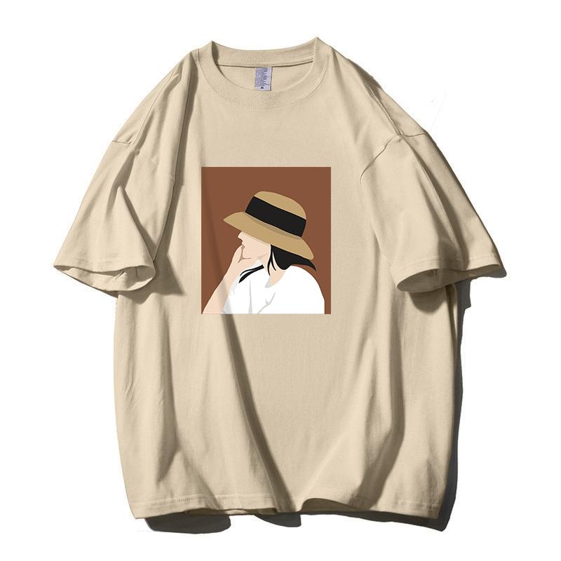 Shellsuning Summer 100% Cotton Soft Printed T-shirts Women 2023 New Fashion Simple O-neck Basic Harajuku Tees Casual Girl Top Female All-match Tops