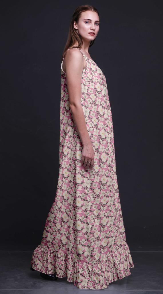 Bimba Light Pink4 Floral Leaves & Cardamine Nightgowns For Women Rayon Printed Spaghetti Strap Womens Nightwear Lingerie