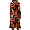 Women's Halloween Print V-Neck Long Sleeve Casual Dress with Pockets