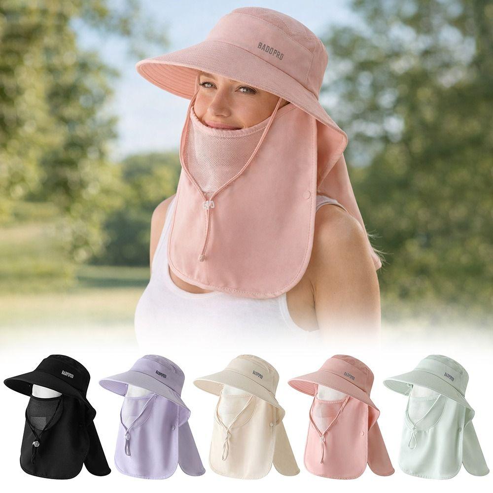 New UV Protection Women's Sun Protection Hat Wide Brim with Face Mask All-in-one Sun Hat Adjustable Summer Face Shield Neck Cap