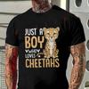 Cheetah Lover Boy Graphic Motorcycle T-Shirt Men's Casual Short Sleeve Tshirt Tops Tee