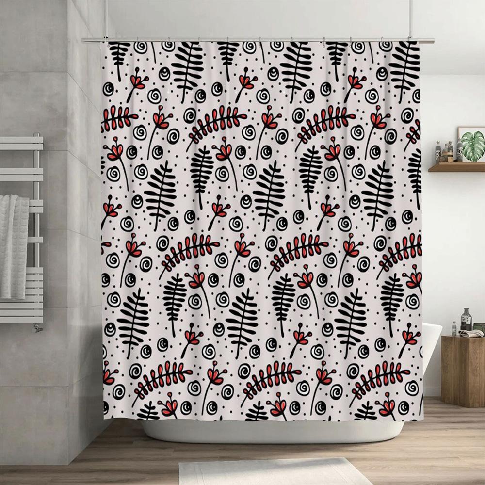 Black Red White Printed Shower Curtain Fabric Decorative Bath Room Waterproof Washable Decoration 180x243cm