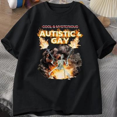 Autistisches und schwules Skelett-Explosions-Print Sommer-Damen-T-Shirt Autismus Kurzarm Grafik Kreative T-Shirts Streetwear