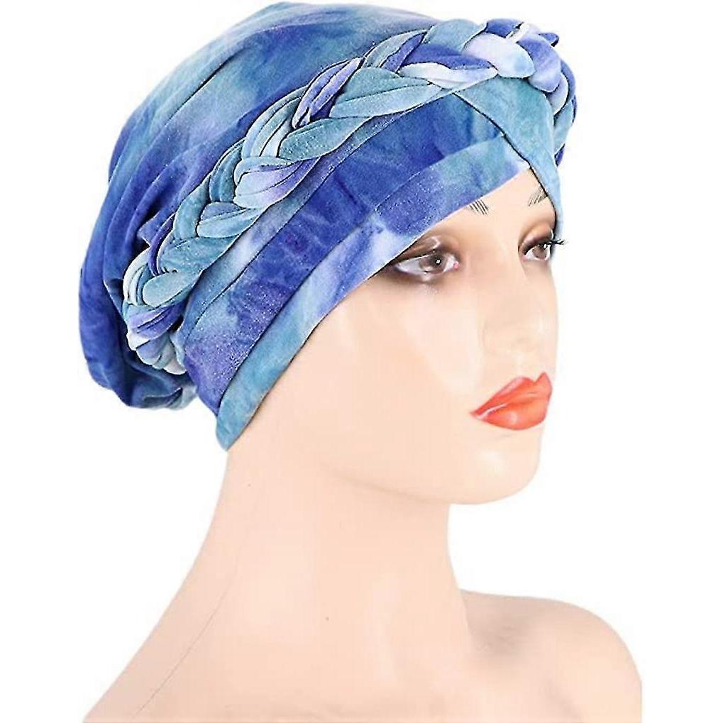 Milk Silk Print Braid Toe Cap Hair Loss Hood Hat Twisted Braid Headwear (Teal) - DD01