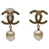 Chanel B12A Gold Plated Rhinestone CC Logos Pearl Earrings Earring goldUsed