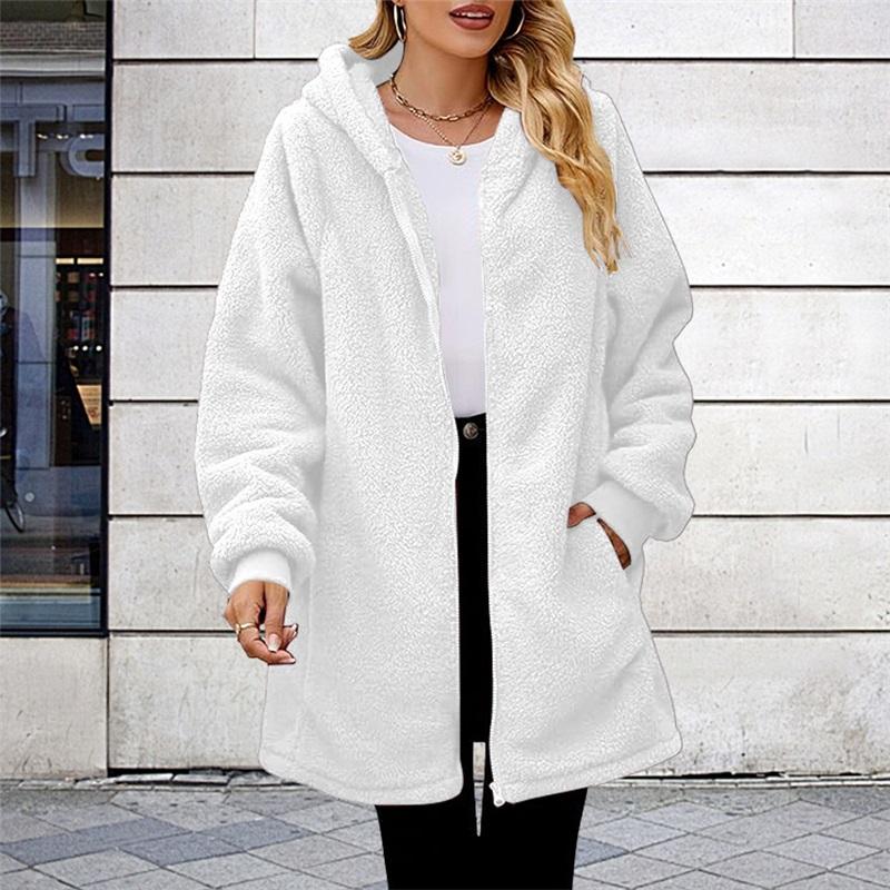 New Loose Plush Women's Long-sleeved Hooded Zipper Cardigan Jacket