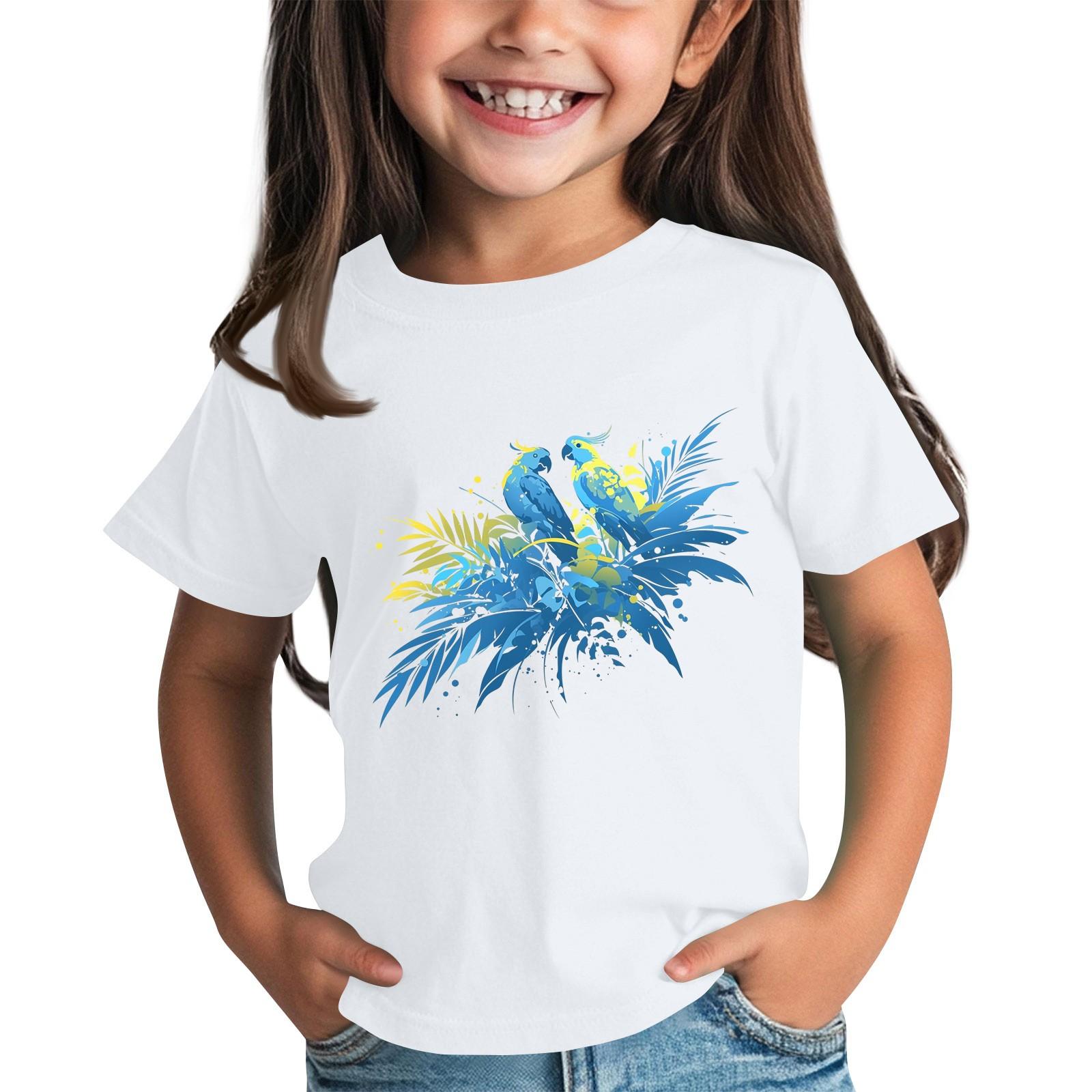 

Дитяча мода Повсякденний топ-футболка з коротким рукавом та круглим вирізом з принтом 160 білий