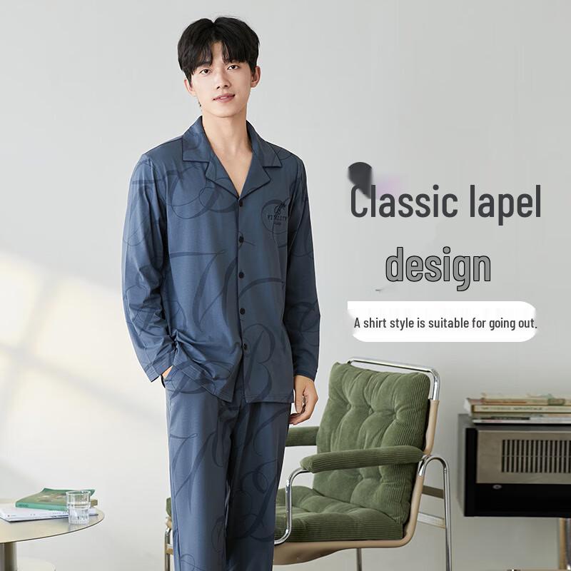 Fenteng Herren 100% Baumwolle Langarm Schlafanzug & Loungewear Set
